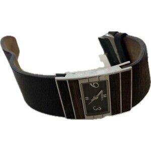 Vintage FOSSIL Womens Wood Grain Analog Watch Stainless Steel Leather brown